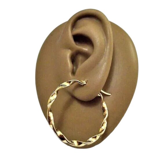 1 1/4 Inch 34mm Twisted Hoop Pierced Post Earrings Gold Tone 3mm Band - Picture 2 of 6